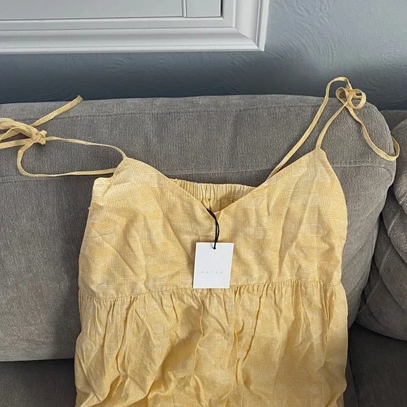 NWT Hatch Light Yellow / White Patterned Maxi Dress with spaghetti ties - Picture 4 of 6